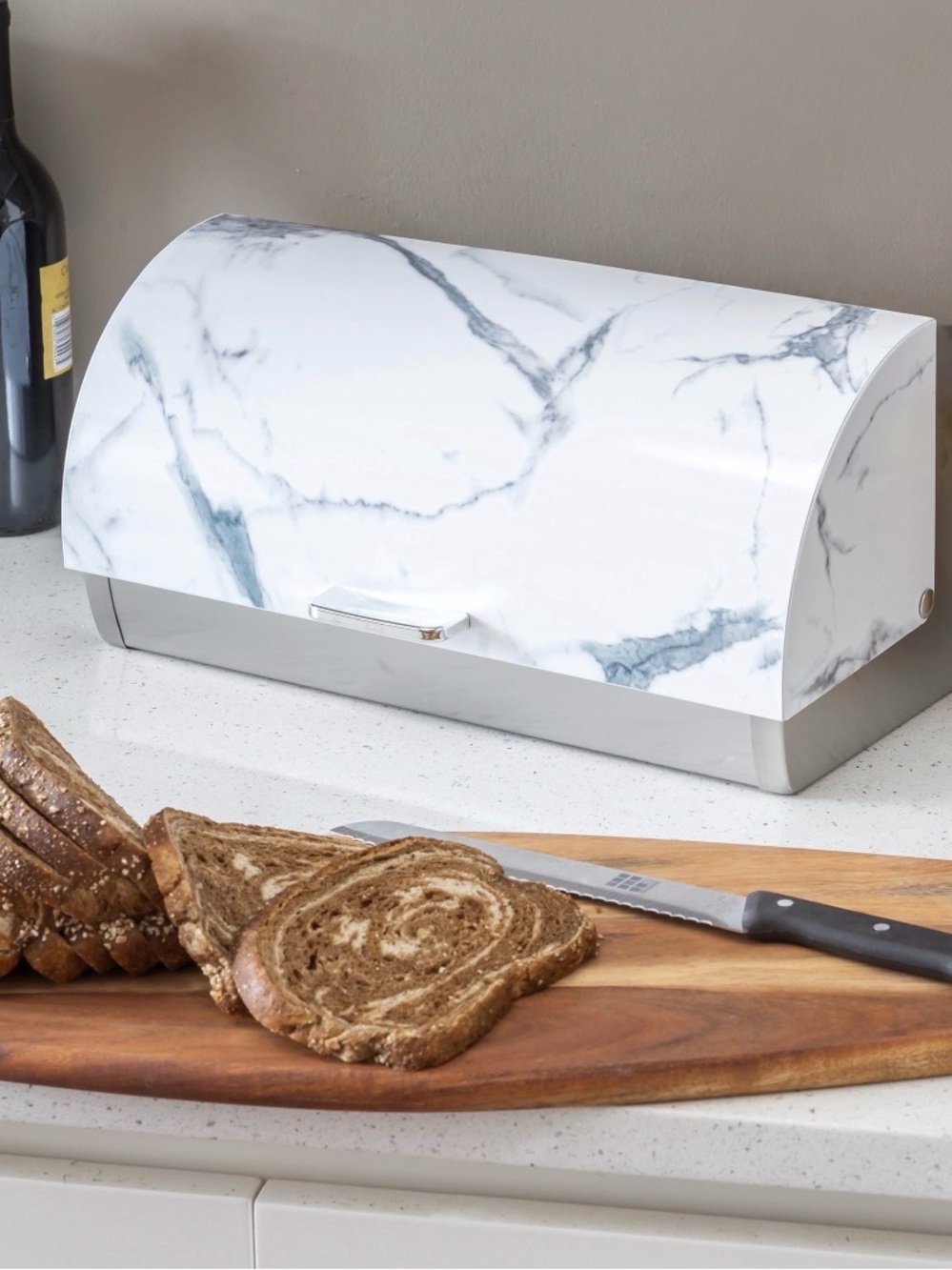 Marble-Pattern Bread Box - White
